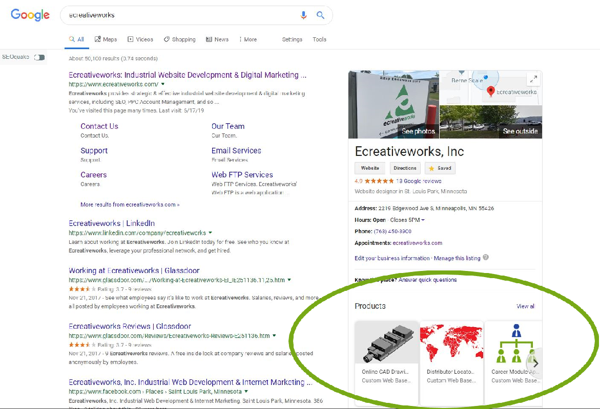 GMB Products within a Google search