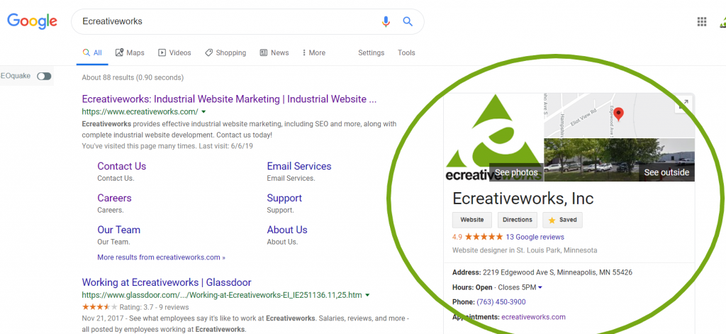 Example of Google My Business Listing in SERP