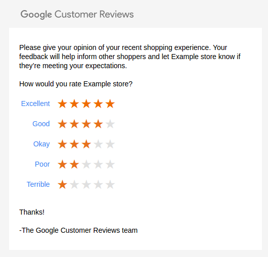Google customer reviews email format