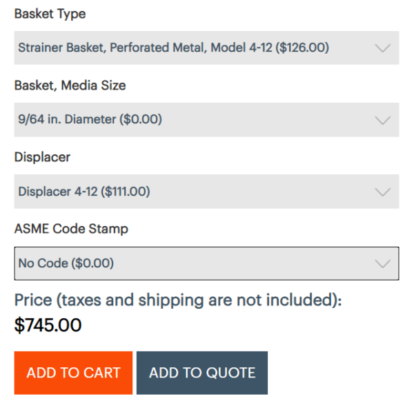 An example of a B2B shopping basket